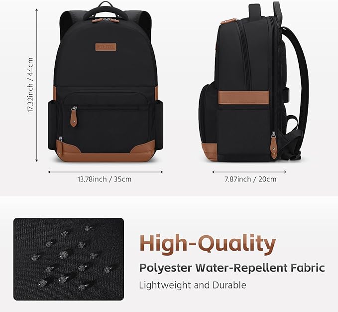 RealCool Laptop Backpack, 31L Travel Backpacks for Women Men, Fits up to 15.6-17 Inch,Water Resistant College Bookbag, for School Business Trip (Black)