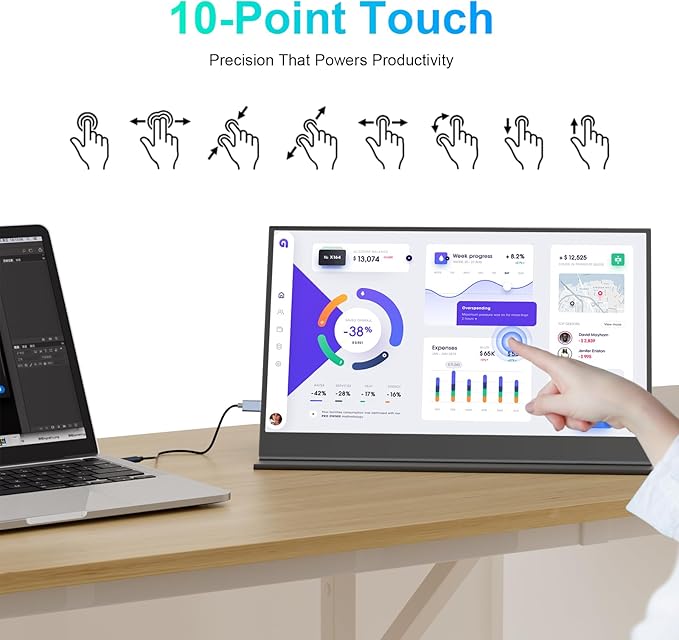 Touchscreen Portable Monitor 15.6-Inch, 1080P FHD IPS Display with Magnetic Case, HDMI & USB-C Plug&-Play, Laptop External Monitor for Laptop, MacBook，PC，Phone, Xbox, Switch, PS4/5