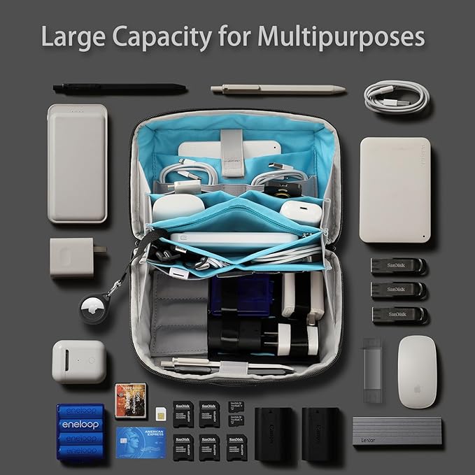 VanFn Electronics Travel Organizer Storage Bag, Travel Accessory Handle Bag, Gadgets Pouch, USB Cable, Travel Friendly Electronics Organizer P.Travel Series