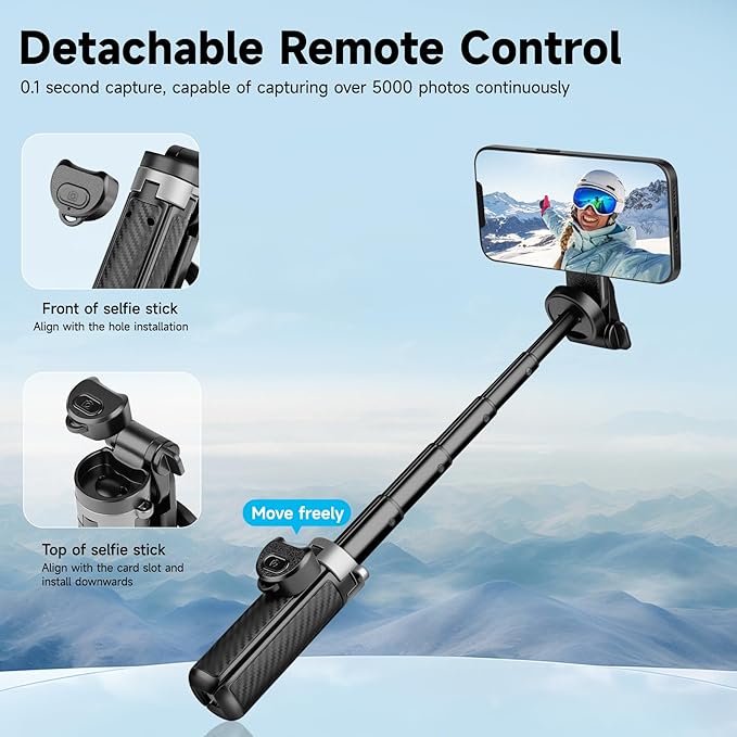 4-in-1 Magnetic Selfie Stick for iPhone - 360°Rotation & Quick-Draw Magnet Tripod for Instant Capture, Ultra-Compact & Pocket-Sized for Classic Selfies, Upper-Body Shots, and Small Group Photos