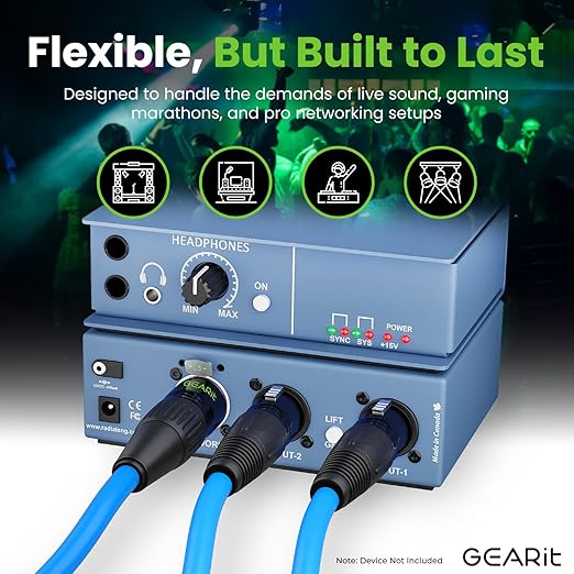 GEARit Shielded CAT6 Ethercon Cable (250 Feet) Professional Audio & Lighting RJ45 EtherCON-Compatible Cable for Studio, Stage, Concerts - 250ft Blue