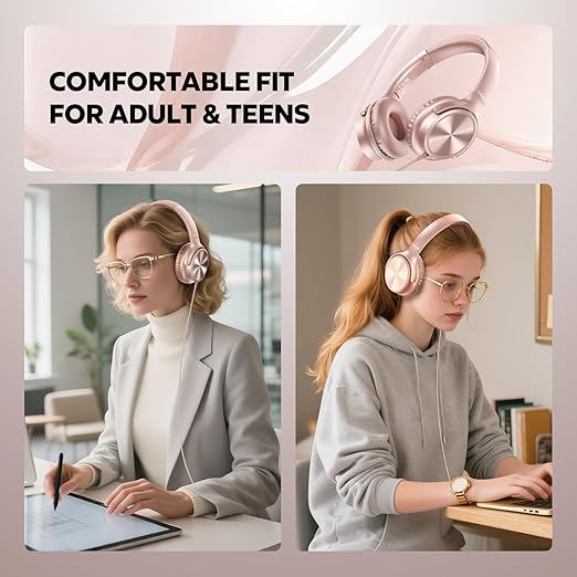 USB C Headphones Wired, Over Ear USB C Wired Headphones with Microphone, Volume Control, HD Stereo Sound, Foldable USB Type C Headphones for Adult/Teens/Chromebook/Laptop/Computer/iPhone,Rose