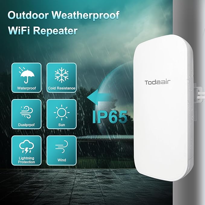 2025 Outdoor WiFi Extender，WiFi Booster | AI Watchdog | Repeater&AP Mode｜IP65 Weatherproof | Up to 1200Mbps Dual Band WiFi Repeater | Covers Up to Least 3440 Sq. ft and 30 Devices