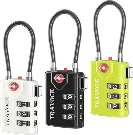 Search Alert TSA Approved Travel Combination Luggage Cable Locks for Suitcase, Gym Locker,Toolbox,Backpack 1,2,4,6 &10 pk (Three Colors)
