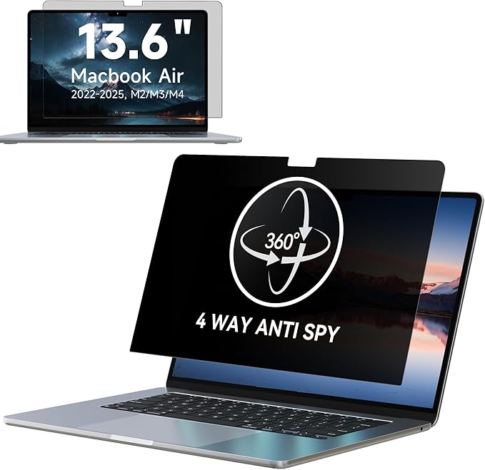 IPROKKO 360° Privacy Screen Macbook Air 13.6/13 Inch (2022-2025, M2, M3, M4),Matte Anti Glare Blue Light 13.6" Mac Scratch Resistant Laptop Screen Protector Filter