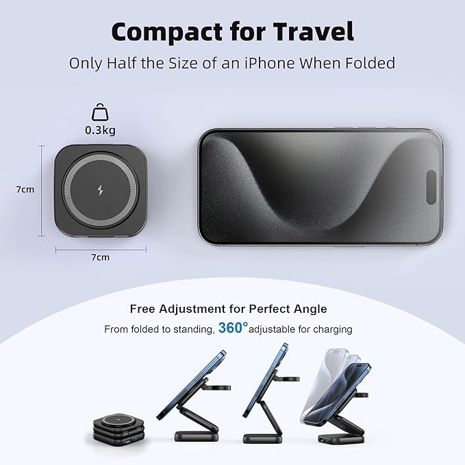 5-in-1 Wireless Charger for MagSafe, AC ISLAND Portable Travel Charging Station, 15W Max Fast Foldable Magnetic Stand, Evolved for iPhone 17/16/15/14/13 Series, Apple Watch, AirPods (with 35W Adapter)
