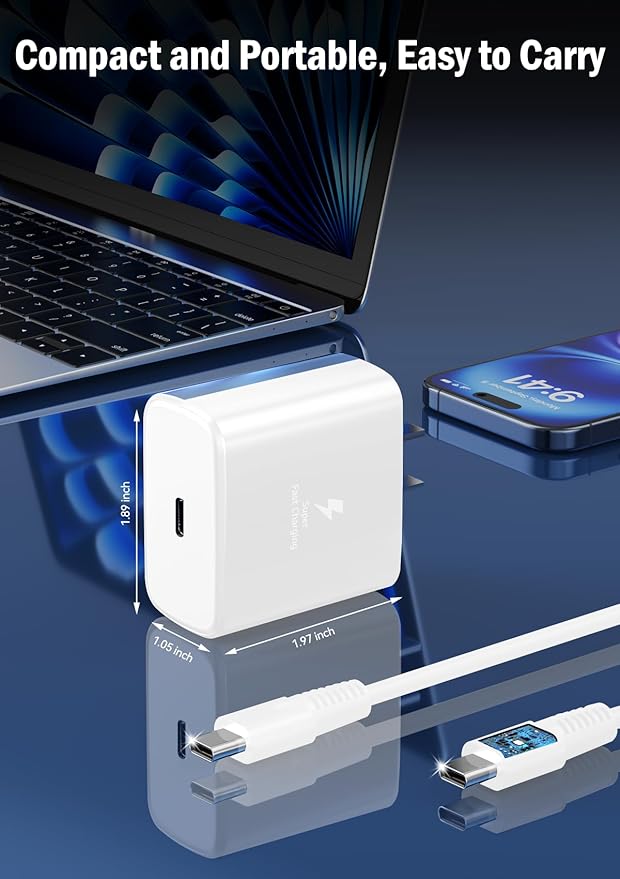 45W Super Fast Charger for Samsung, 6.5FT/2M USB C Charger Fast Charging for Samsung S25/S24/Plus/Ultra, PD 3.0 GaN Type C Charging Block Compatible with iPhone 17/16/15 and More