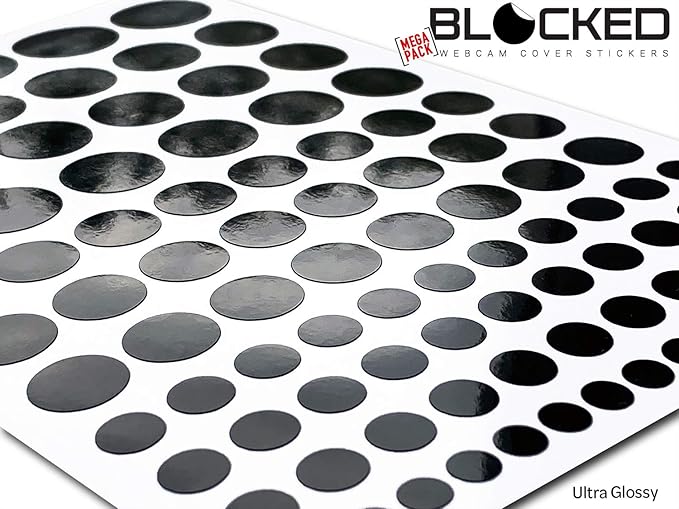 BLOCKED Stackable Webcam/Camera Vinyl Covers | 95 Low-Tack Restickable Webcam Stickers | 5-Sizes | Black 95-Pack (Ultra Glossy)