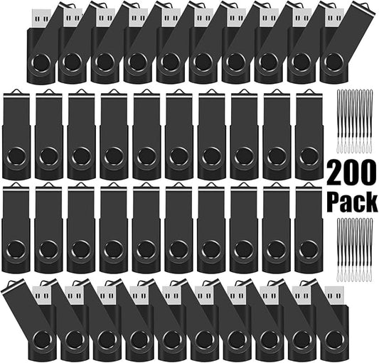 EASTBULL USB Flash Drive Bulk 2GB 200 Pack with Lanyards USB 2.0 Thumb Drive Bulk Memory Stick Swivel Pen Drive for Storage and Backup 2GB 200 Pack, Black