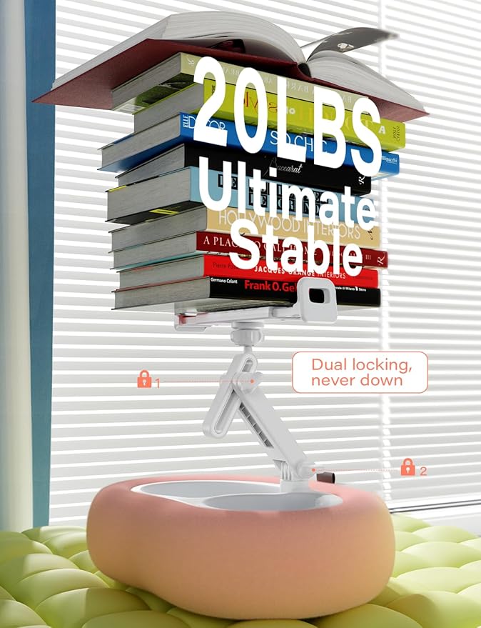 Tablet Kindle Pillow Stand Holder with 2 Trays Fit 4''-13'' Phone/Tablet/Kindle iPad Holder Stand for Bed with Soft Plus Fabric Reading Accessories Gift, Pink