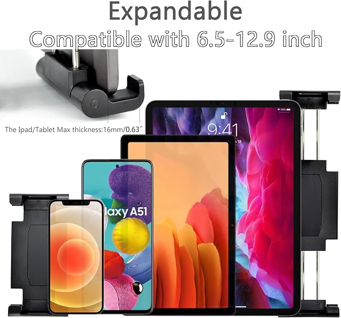 Aluminum Heavy-Duty Dual Arm Tablet Mount with 4-Point 360° Rotation Drill Base - Fits 6.5"-12.9" Tablets (iPad, Galaxy Tab, Surface) - Versatile Mounting for Homes, Businesses, Vehicles