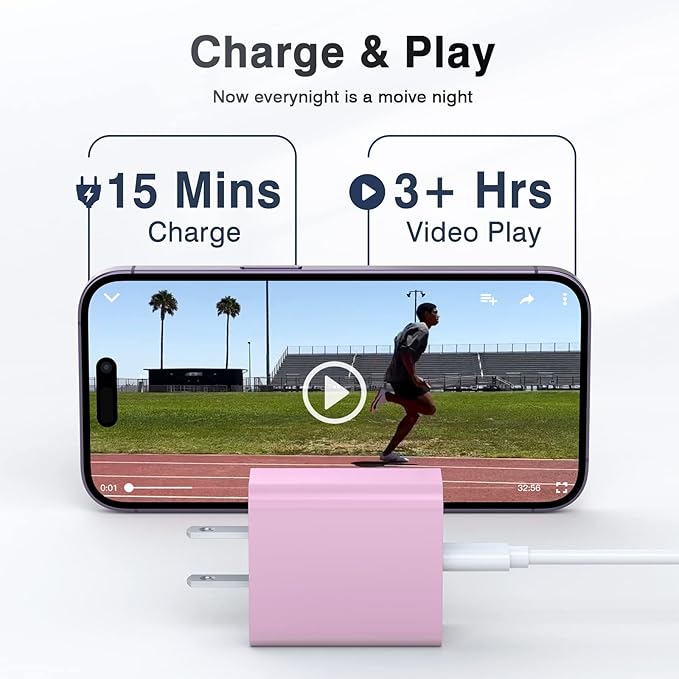 20W USB-C Wall Charger, [2 Pack] Fast Charge Power Brick Cube for iPad, iPhone, iPod, Samsung Galaxy, Moto, Huawei, HTC, LG, Nokia, PlayStation5, PD+QC3.0 Dual Port Charging Box Cube Block, Pink