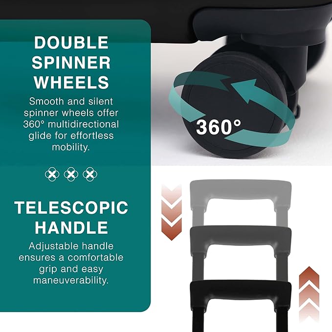 Luggage Sets 3 Piece, 22 Inch Carry on Luggage and 24 Inch Suitcases with Wheels Spinner, Durable Hard Shell Suitcase Set, Expandable Travel Suitcase, Black