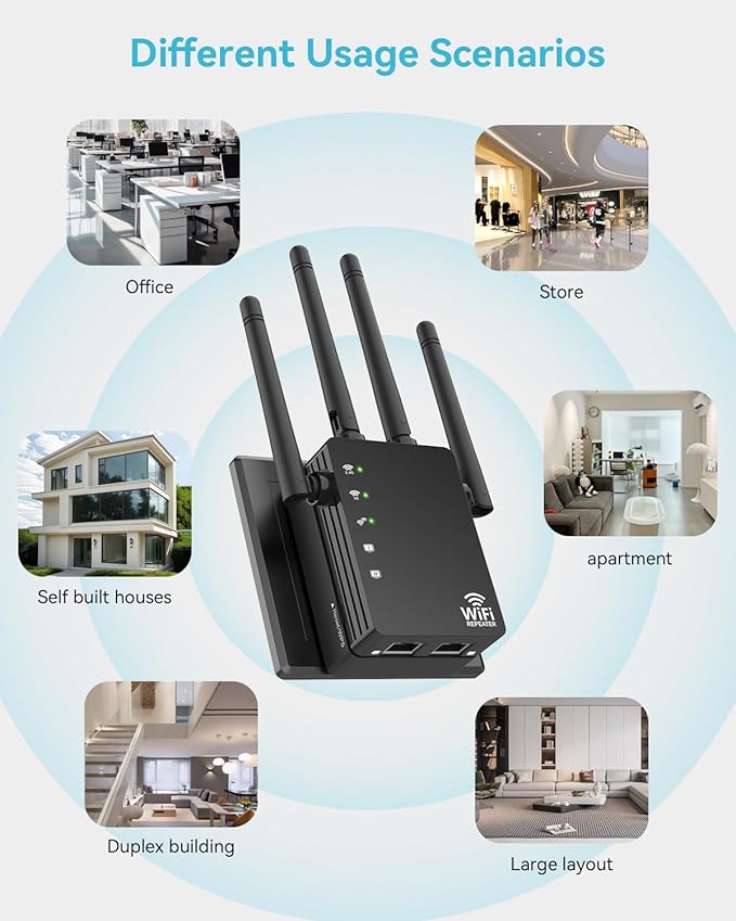WiFi Extender Signal Booster Covers 12880 Sq.ft, WiFi Extender for Home and Outdoor, Compatible with 105 Devices, Dual Band 5GHz/2.4GHz, WiFi Repeater Range Extender