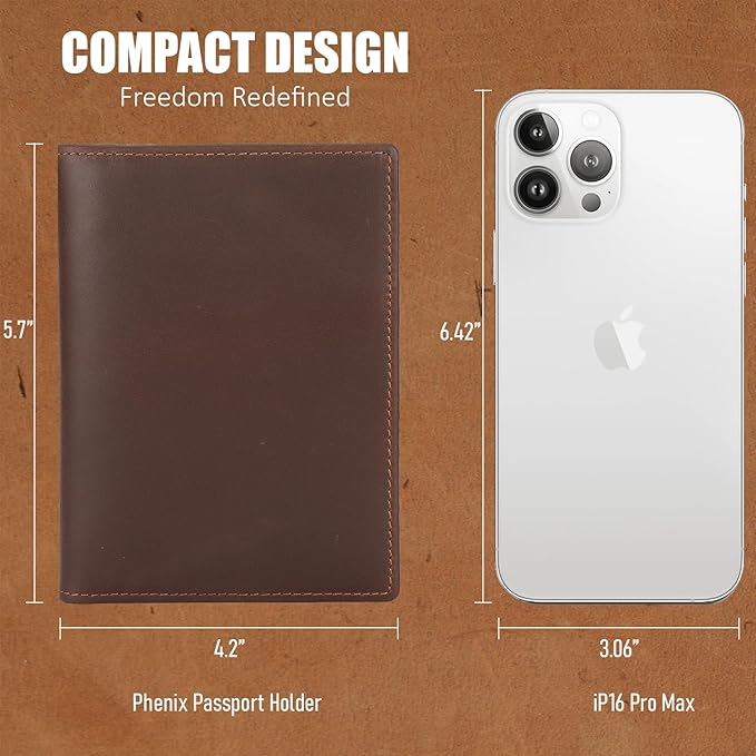 STAR VISTA Phoenix Leather Passport Holder, Full Grain Leather Travel Wallet- Slim, Bifold, RFID Blocking, ID Window, Coin Pocket, Card Slots, SIM Slots