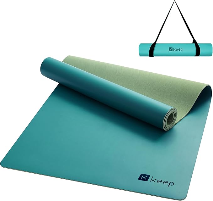 KEEP Professional Yoga Mat with Strap for Men and Women, 5mm Heavy High-Density Natural Rubber Mat for Premium Material Superior Grip, Non-Slip, Eco-Friendly 72"x26" Exercise Mat