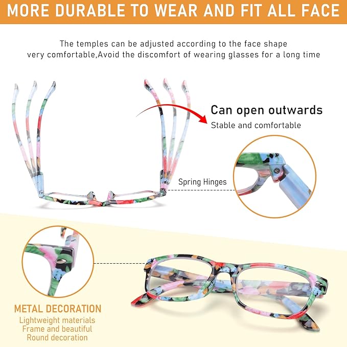 6 Pack Reading Glasses for Women Men Blue Light Blocking Spring Hinge Computer Readers, Anti Eyestrain/Glare