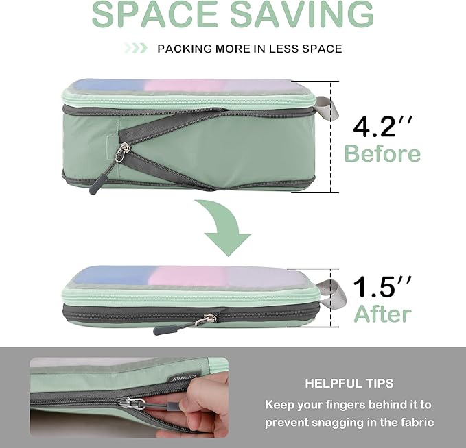 Cipway Compression Packing Cubes, See Through Mesh Luggage Organizer Bags, Travel Essentials for Carry on Suitcase with Laundry Bag and Clear Toiletries Bag（6 Pcs,Sage Green）