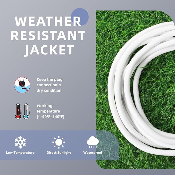 EP 15 Ft Outdoor Extension Cord, 12/3 SJTW Heavy Duty Extension Cable with 3 Prong Grounded Plug, 15 AMP Power Cord for Lawn, Garden, Appliances, White