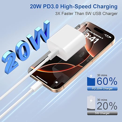 iPhone 17 16 15 Charger Fast Charging,3-Pack 20W USB C Charger Block with 60W Type C to USB C Cable Cord 6FT,Compatible with iPhone 17/17 Pro/17 Pro Max/17 Air/16/16 Pro Max/16 Pro/16 Plus/15/15 Pro