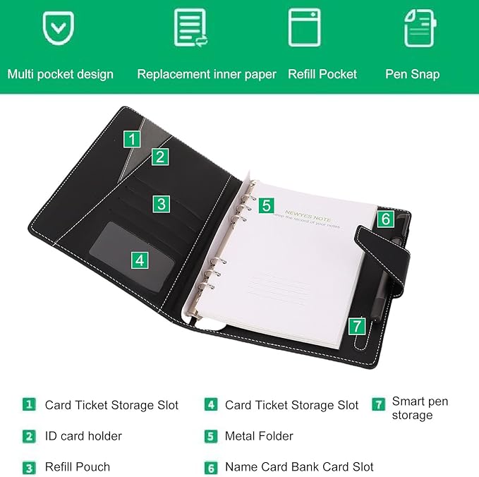 ASHATA Digital Smart Pen Notebook Set, Real Time Sync for Digitizing, Erasable Reusable Electronic Writing Pad App Connected, 64 Pages, for Work Notes Business Meetings