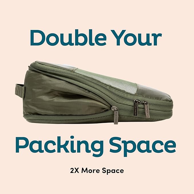 6-Pack Compression Packing Cubes Travel Essentials - Lightweight, Water-Resistant Luggage Organizer Bags with Handles, Durable Travel Accessories Suitcase Organizer (Mocha)