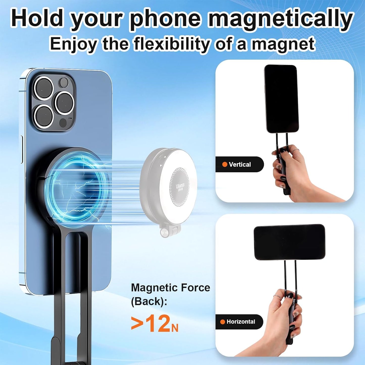 Portable Phone Holder Mini Tripod for Magnetic Tripod with Strong Magnet, 5 in 1 Portable Pocket Size, Tripods with 180° Rotation for Content Creation, Streaming, Photography