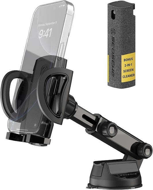 Scosche UH2WDEXCLN Universal Hands Free Phone Mount for Car Windshield/Dashboard, Suction Cup Cell Phone Holder with 360° Rotation, Includes Screen Cleaner, Stand Compatible with iPhone and Android