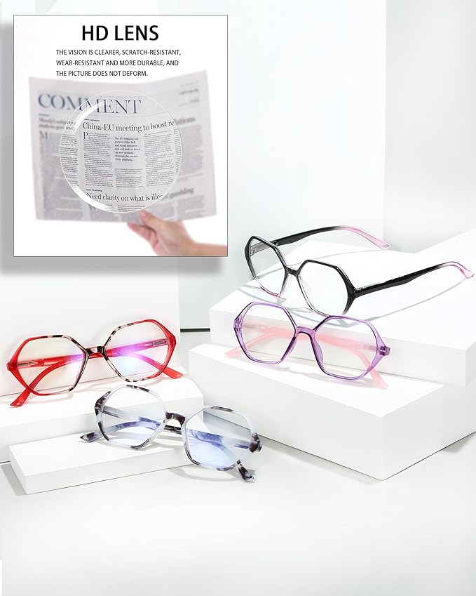 EYEURL 4-Pack Reading Glasses for Women Blue Light Blocking Computer Glasses Vintage Design Diamond Shaped Frame Readers for Women Men Anti Glare Filter Lightweight Spring Hinge Eyeglasses,2.5