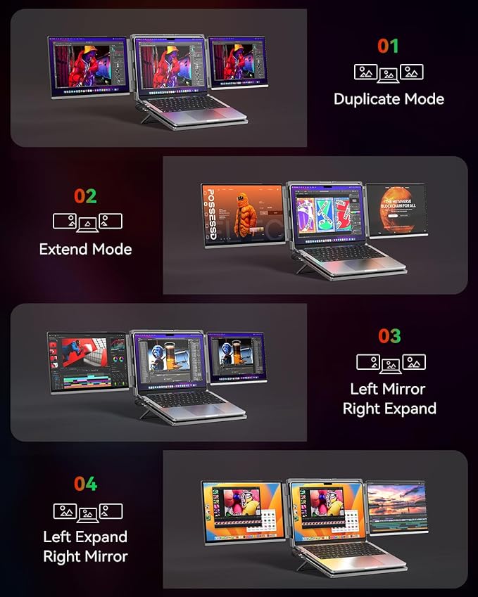 Intehill 4K Laptop Screen Extender, 13.4" Dual Screen Monitor for Laptop, 3840x2400 Anti-Glare Portable IGZO Display, 100% sRGB 500 Nits Brightness Foldable Plug-Play Portable Travel Monitor, LR13U