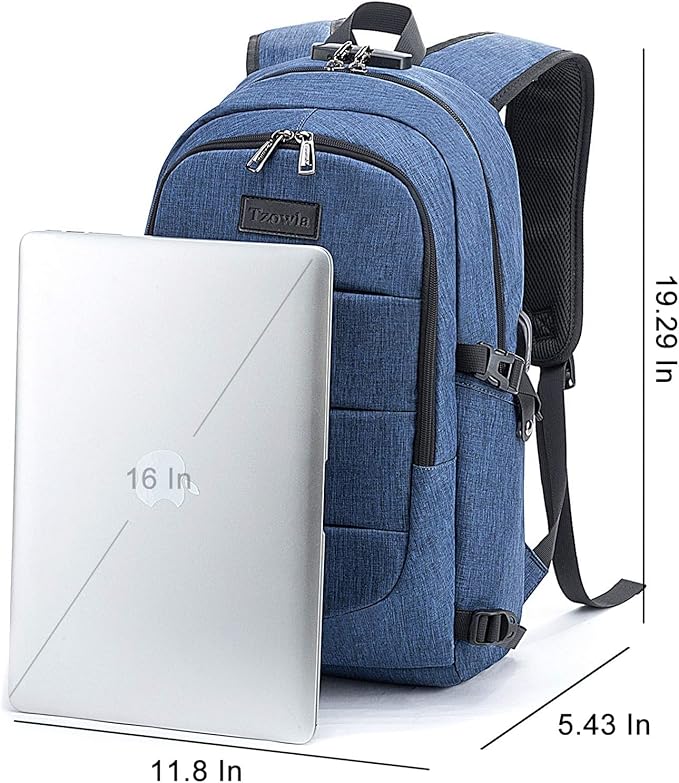Tzowla Business Laptop Backpack Anti-Theft Backpack with USB Charging Port and Lock 15.6 Inch Computer Backpacks for Women Men, Casual Hiking Travel Daypack (Blue)