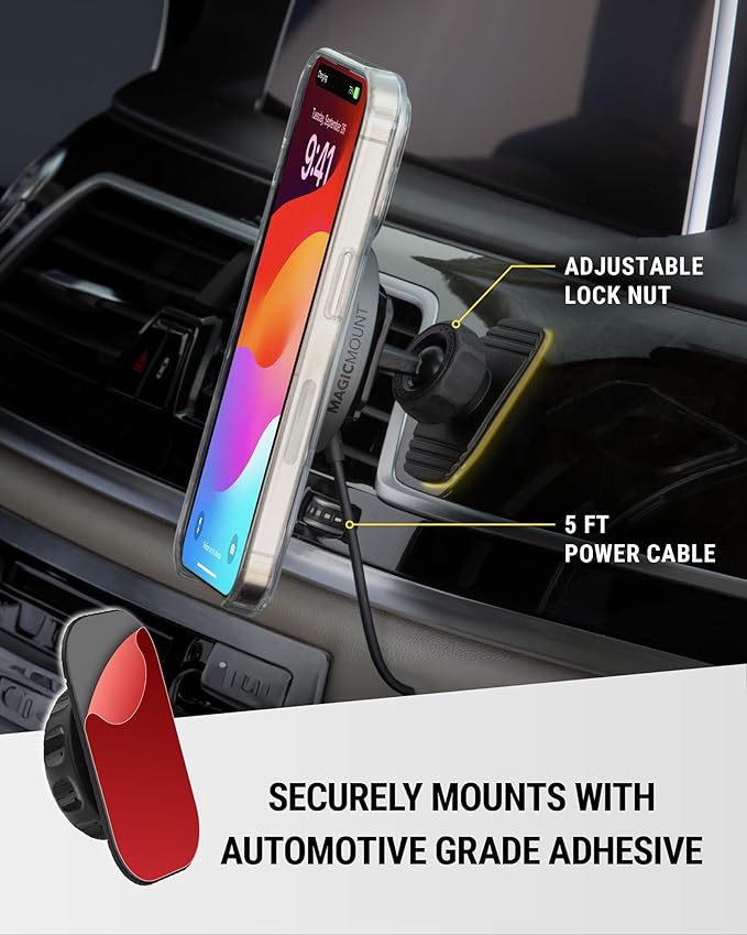Scosche MPQMD-SP MagicMount Charge Pro Qi2 Fast Wireless Charging MagSafe Car Mount Charger, 15W Magnetic Cell Phone Holder for Car Dashboard Compatible with iPhone 16/15/14/13/12 Pro Max Plus, S25