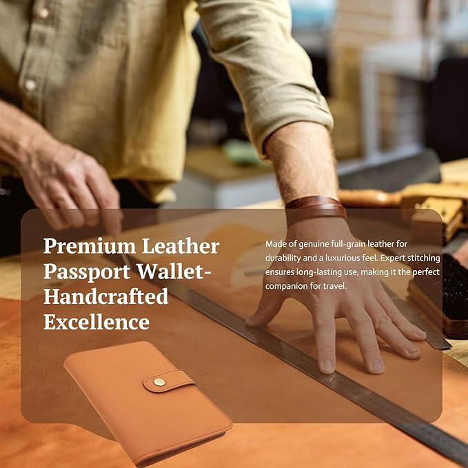 Full Grain Leather Passport Wallet, RFID Blocking Passport Holder with Tracker Slot, Multi Compartment Travel Wallet for Women & Men, Secure Passport Cover Case for Airport Essentials (Brown)