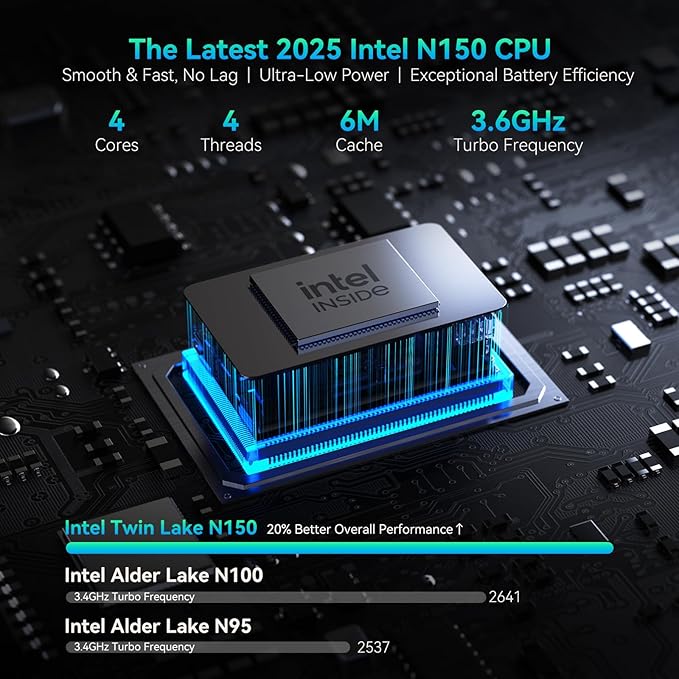 Huidun 2025 Laptop, 15.6" Laptops Computer for College Student & Business, Quad-Core N150 (Up to 3.6GHz, Beat N95/N97/N100), 16GB DDR4 256GB SSD, 4K FHD IPS, 100W Type-C Fast Charge