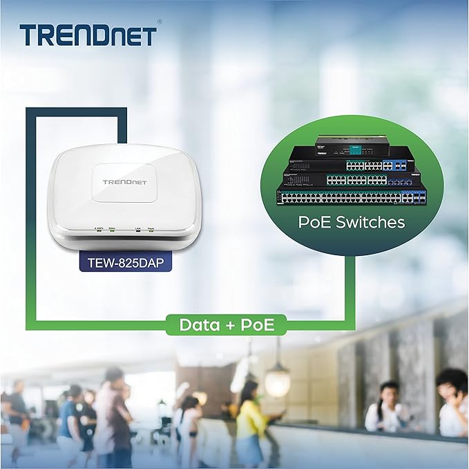 TRENDnet AC1750 Dual Band PoE Access Point, 1300Mbps WiFi AC+450 Mbps WiFi N, WDS Bridge, WDS Station, Repeater Modes, Band Steering, WiFi Traffic Shaping, IPv6, White, TEW-825DAP