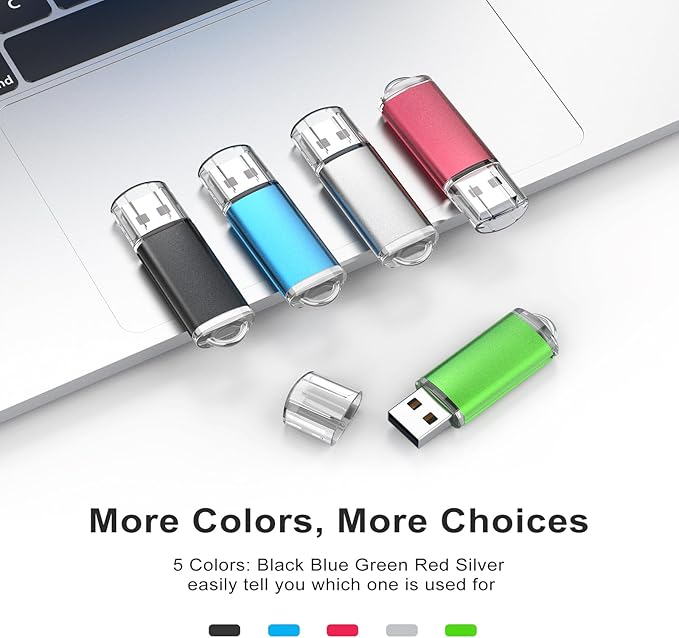 TOPESEL 10 Pack 8GB USB 2.0 Flash Drive Memory Stick Thumb Drives (5 Mixed Colors: Black Blue Green Red Silver)