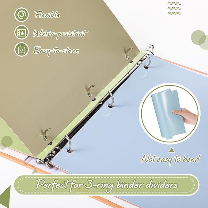 Honoson 12 Sets 8 Tab Dividers for 3 Ring Binders Plastic File 8.5 x 11 Inch Paper Multicolor Page Binder Index Dividers for School Office