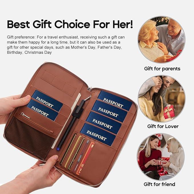 RFID Blocking Family Passport Holder Wallet 6,Premium Leather Travel Document Organizer for Women and Men,Travel Wallet for Credit Card