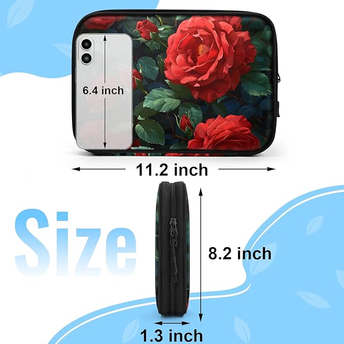 Red Rose Flowers Electronics Travel Organizer Case, Tech Accessories Cable Storage Bag for Cords, Charger, Phone, Hard Drive