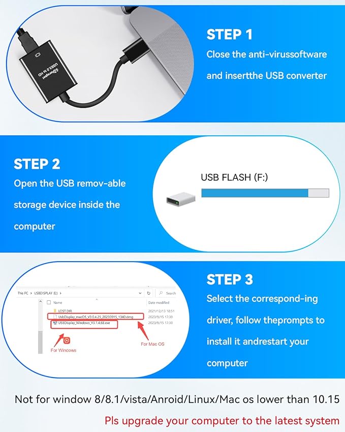 USB to HDMI Adapter,Usb3.0 to Hdmi,HDMI to USBA for Monitor,usba to HD for MacBook hdmi Adapter,Compatible with Windows 10/11 and Mac os