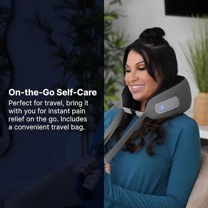 GhostBed Massaging Neck Pillow, Shiatsu-Style Kneading Massager, Comfortable Heated Neck Massager with Cover, Wireless Portable Massage Pillow, Standard Size