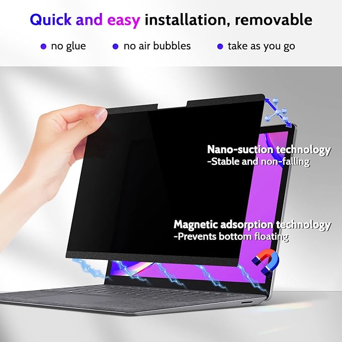 Magnetic Privacy Screen for Surface Laptop Go 3/2/1 12.4 Inch, Removable Anti Blue Light Glare Filter, Black Security Private Apy Block Protector