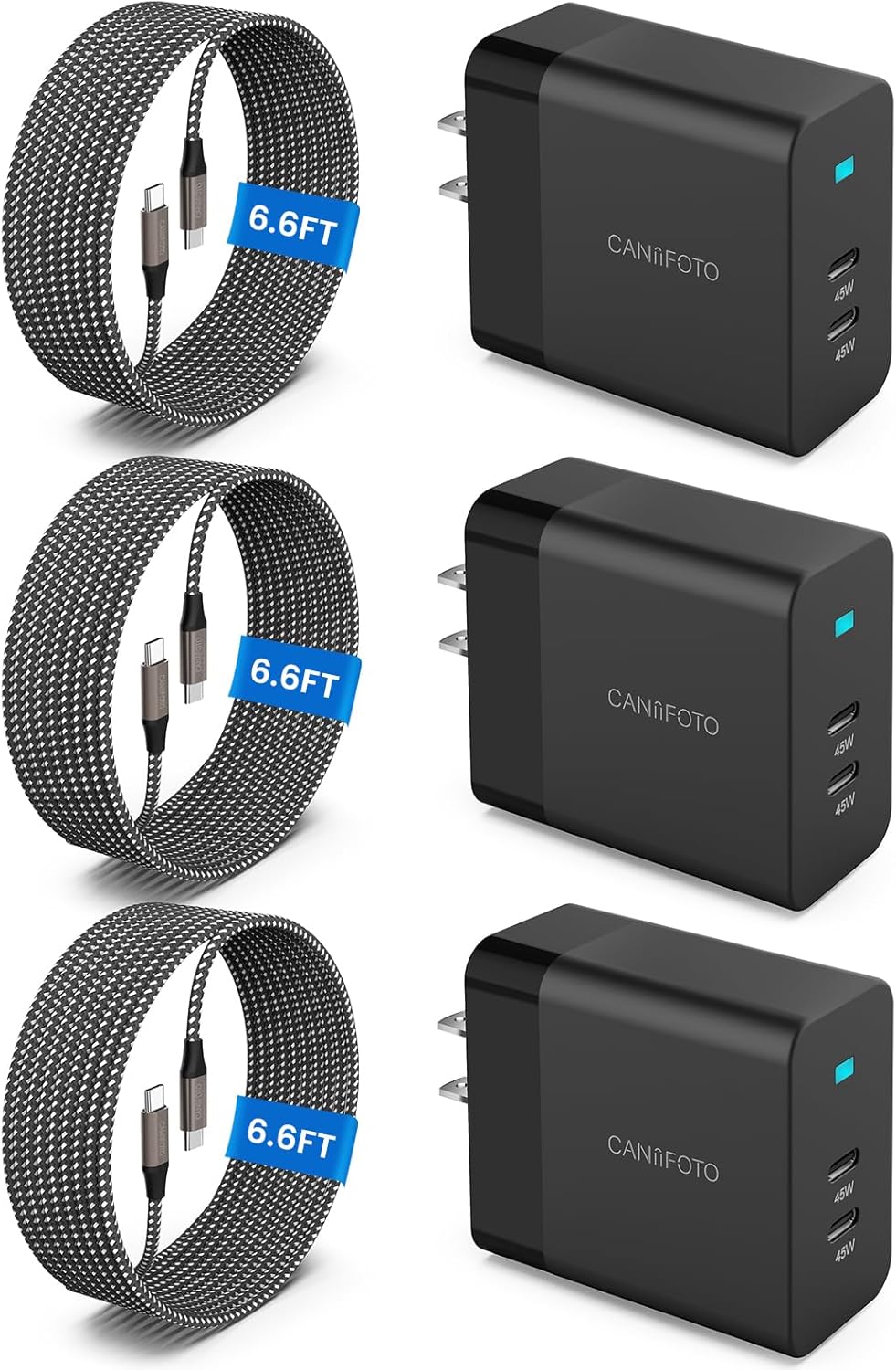2Port 45W Super Fast Charger Type C, 3Pack 45W USB-C Charger Android Phone Charger Fast Charging for Samsung Galaxy S24 Ultra/S24+/S24/S23 Ultra/S23+/S22/S20/Note10+/Tab S9 with 3X 6.6ft Type C Cord