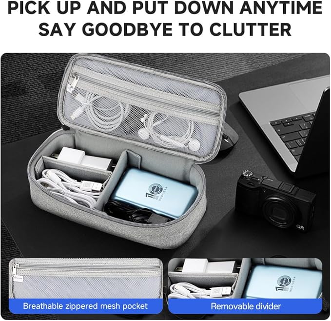 Teskyer Electronics Organizer Travel Case, Waterproof Portable Tech Accessories Pouch with Organized Compartments for Cables, Phone, Chargers, Earphone, Grey
