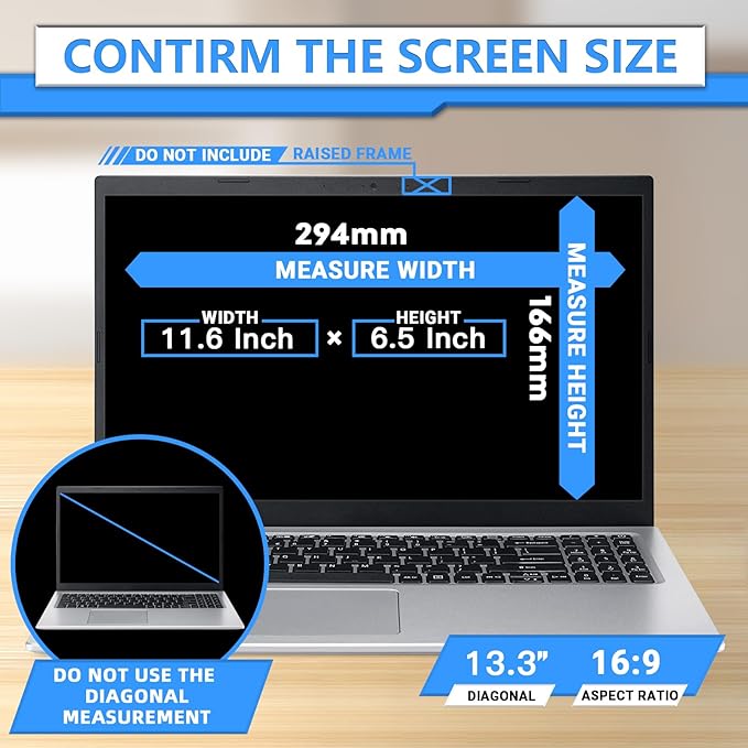 ZOEGAA Magnetic 13.3 Inch Laptop Privacy Screen Filter, for HP Dell Acer Asus Samsung Lenovo, Removable 16:9 Laptop Screen Privacy Shield, Anti Spy, Anti Glare, Blue Ray Reduction
