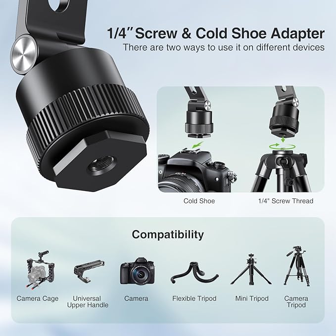 elitehood Magnetic Magsafe Tripod Phone Mount Holder, Foldable Phone Holder for Tripod Attachment with 1/4” Screw & Cold Shoe, All Aluminum iPhone Mount Adapter for Recording Shooting Vlogging