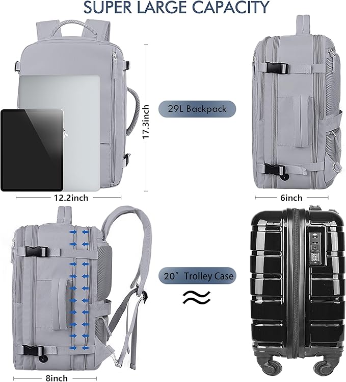 Beraliy Large Travel Backpack, Ailrline Approved Personal Item Bag, 17.3 Inch Laptop Backpack, 40L Carry On Travel Bag, Hiking Backpack, Casual Backpack, Dark Grey