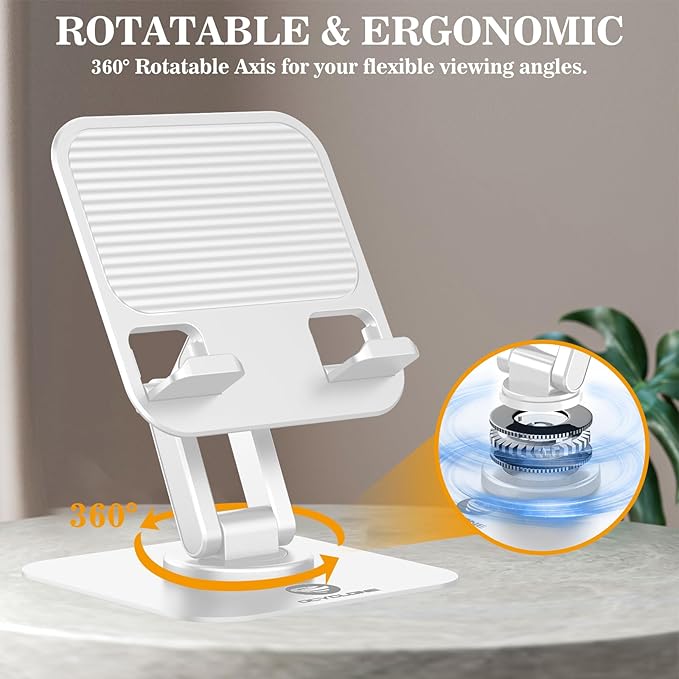 OCYCLONE for iPad Stand for Desk 360 Rotating Adjustable Portable Monitor Tablet Holder, White