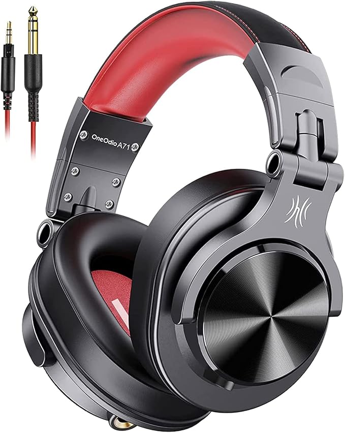 OneOdio A71 Hi-Res Studio Recording Headphones - Wired Over Ear Headphones with SharePort, Monitoring Mixing Foldable Headset with Stereo Sound, 3.5/6.35MM Jack for PC Computer DJ Guitar-Red