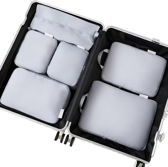 6-piece travel compression packaging cube - foldable travel bag expandable, luggage storage bag. (haze blue)